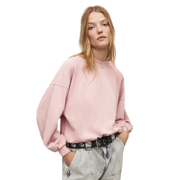 All Saints Tops - All Saints Relaxed Cropped Lilac-Pink Sweatshirt
